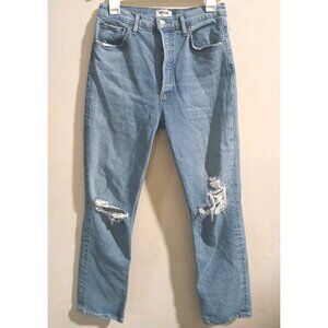 AGOLDE Riley Distressed High Rise Straight Leg Button Fly Women's Sz 28